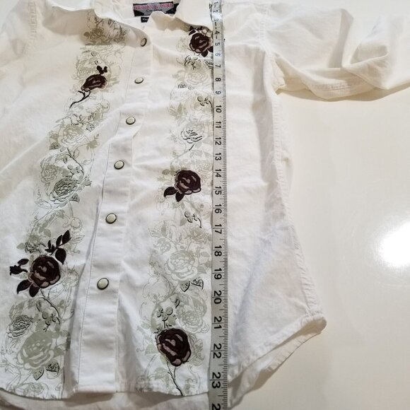 Brooks And Dunn Panhandle Slim Shirt Womens XS Long Sleeve Floral Embroidered Pe - Picture 14 of 15